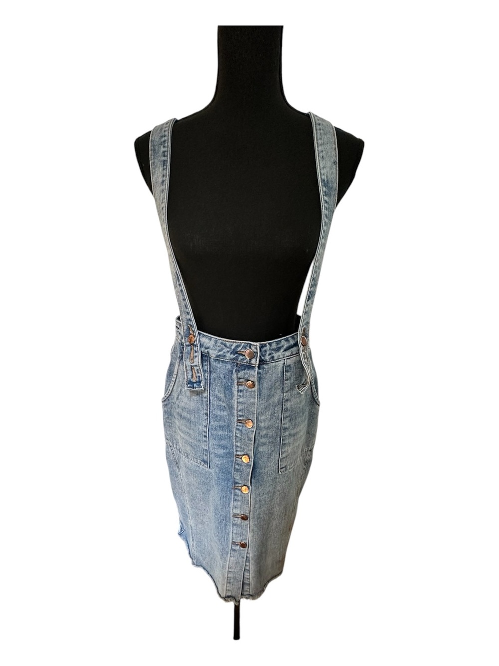 American Bazi Light Blue Denim Button-Front Overall Skirt